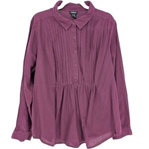 Torrid Purple Pintuck Georgette Gothic Blouse 2X Dark Fairy Office Boho Coquette